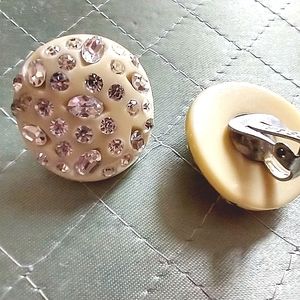 Vintage clip on Button & Crystal Earrings